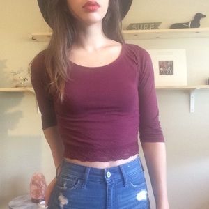 Maroon lace crop top